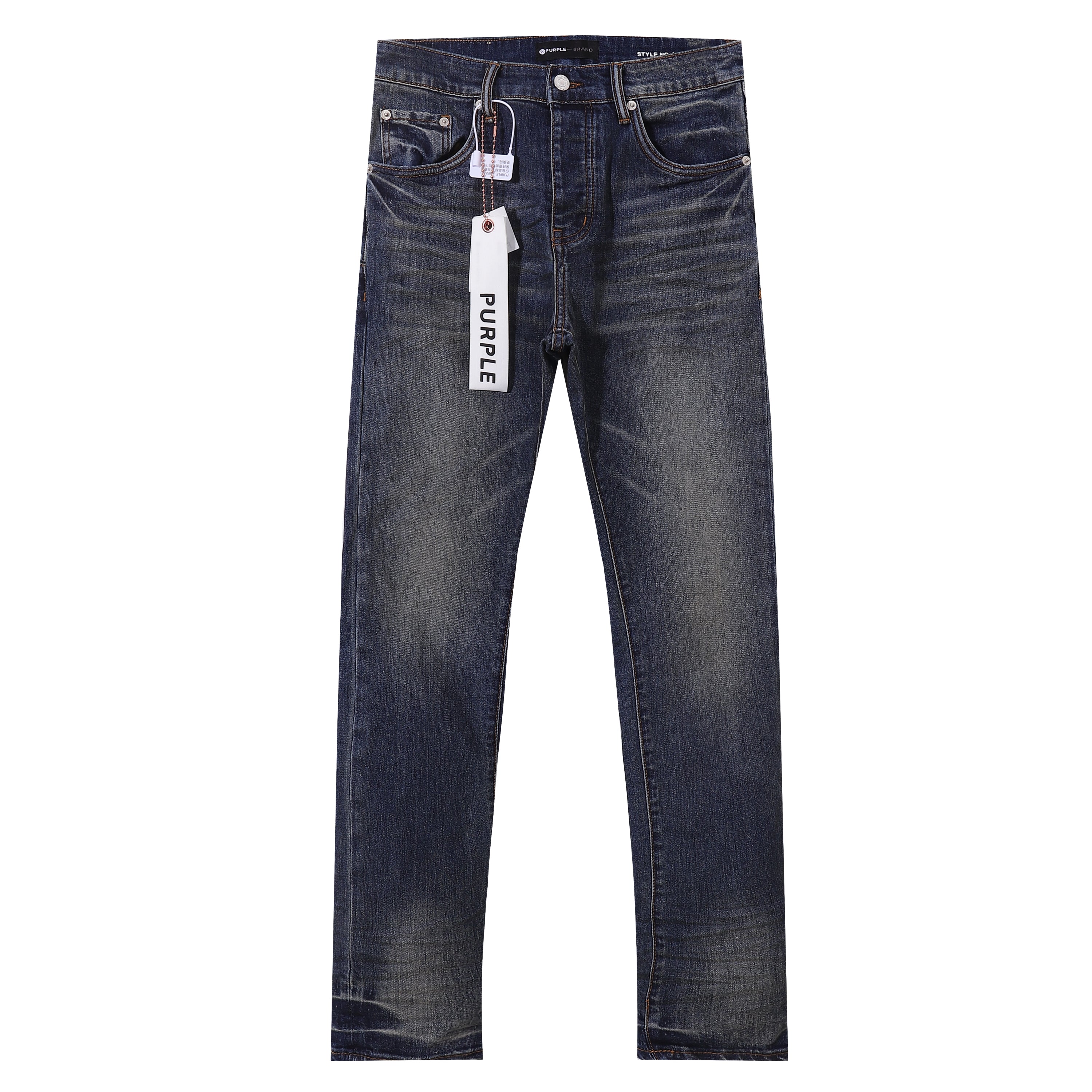 Purple‑Brand Men Dark Wash Straight Leg Jeans Vintage Faded Denim Pants Streetwear Casual Trousers