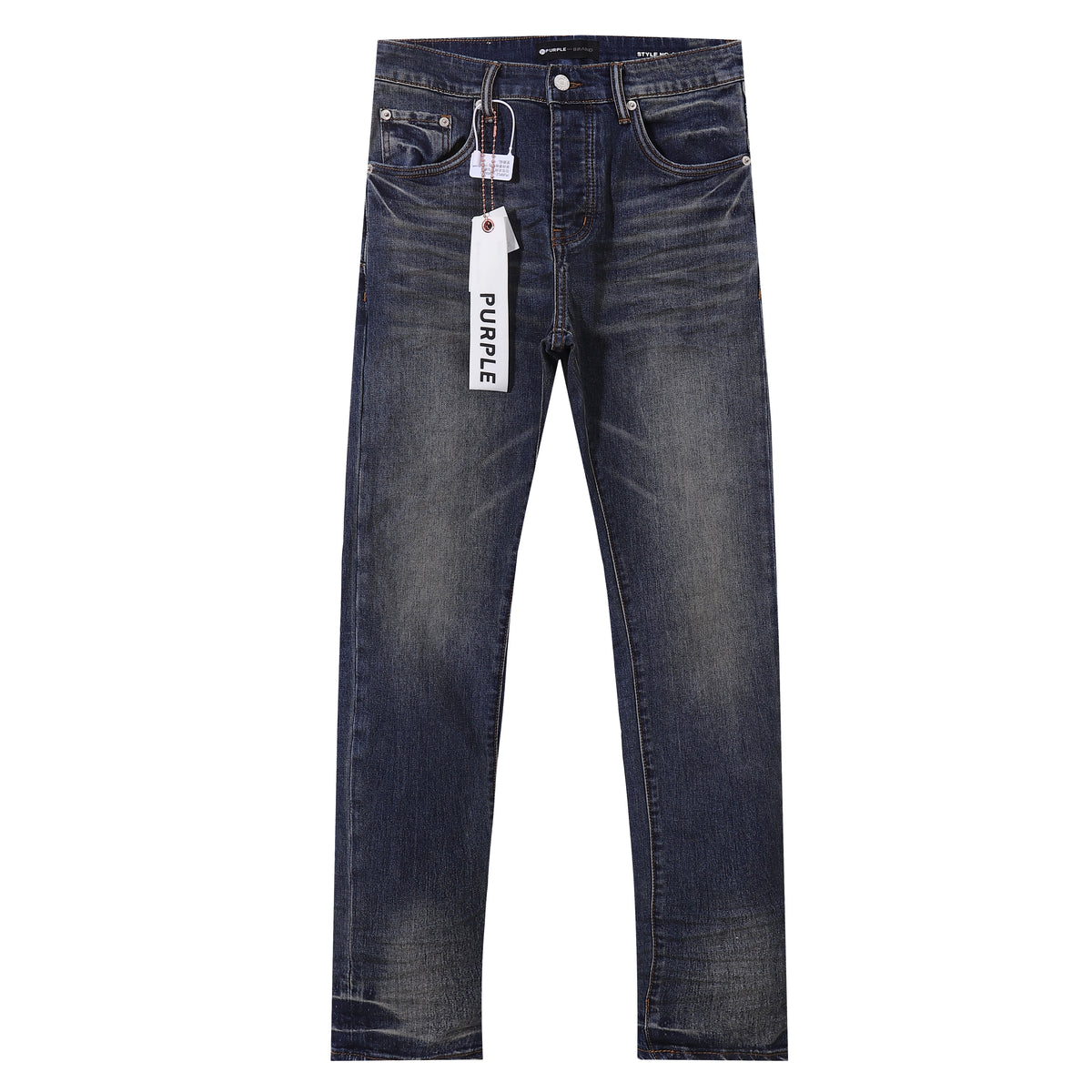Purple‑Brand Men Dark Wash Straight Leg Jeans Vintage Faded Denim Pants Streetwear Casual Trousers