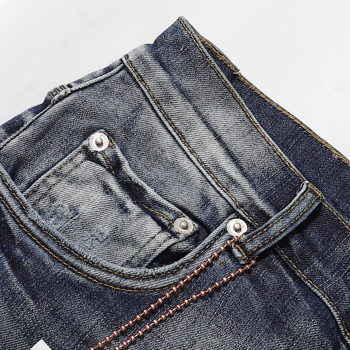 Purple‑Brand Vintage Wash Rip White Paint Splatter Straight Leg Jeans