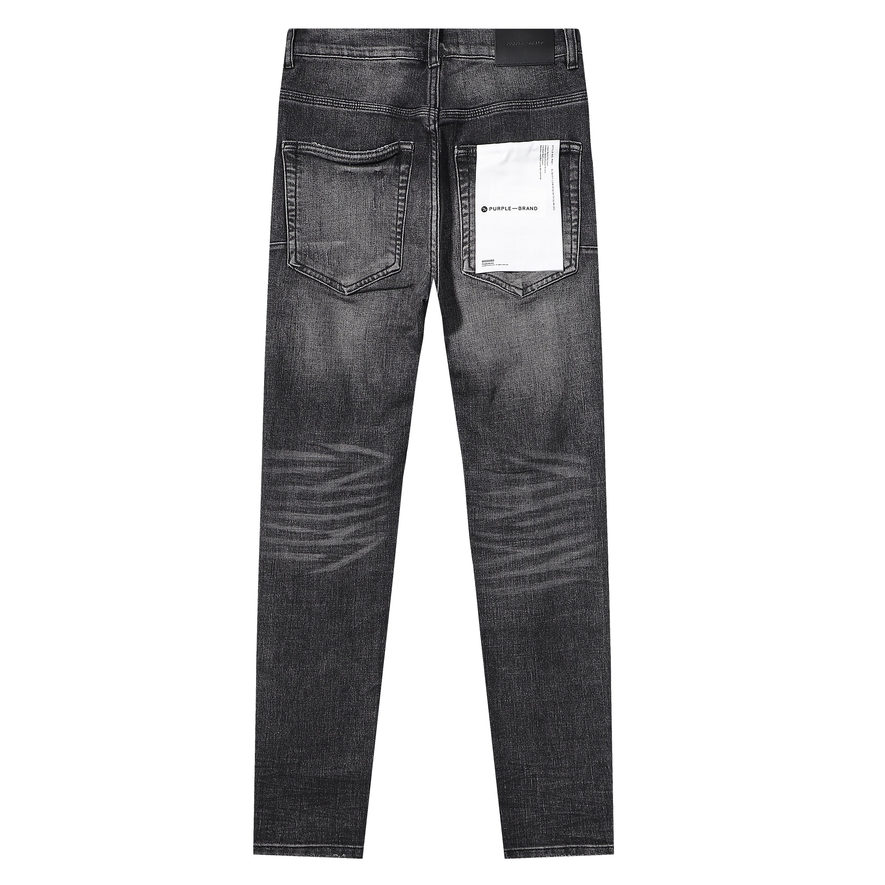 Purple‑Brand Black Grey Heavy Frayed Ripped Straight Leg Jeans