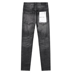 Purple‑Brand Black Grey Heavy Frayed Ripped Straight Leg Jeans
