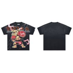 DUAA Boxing Bulldog Lightning Rhinestone Vintage Washed T-Shirt