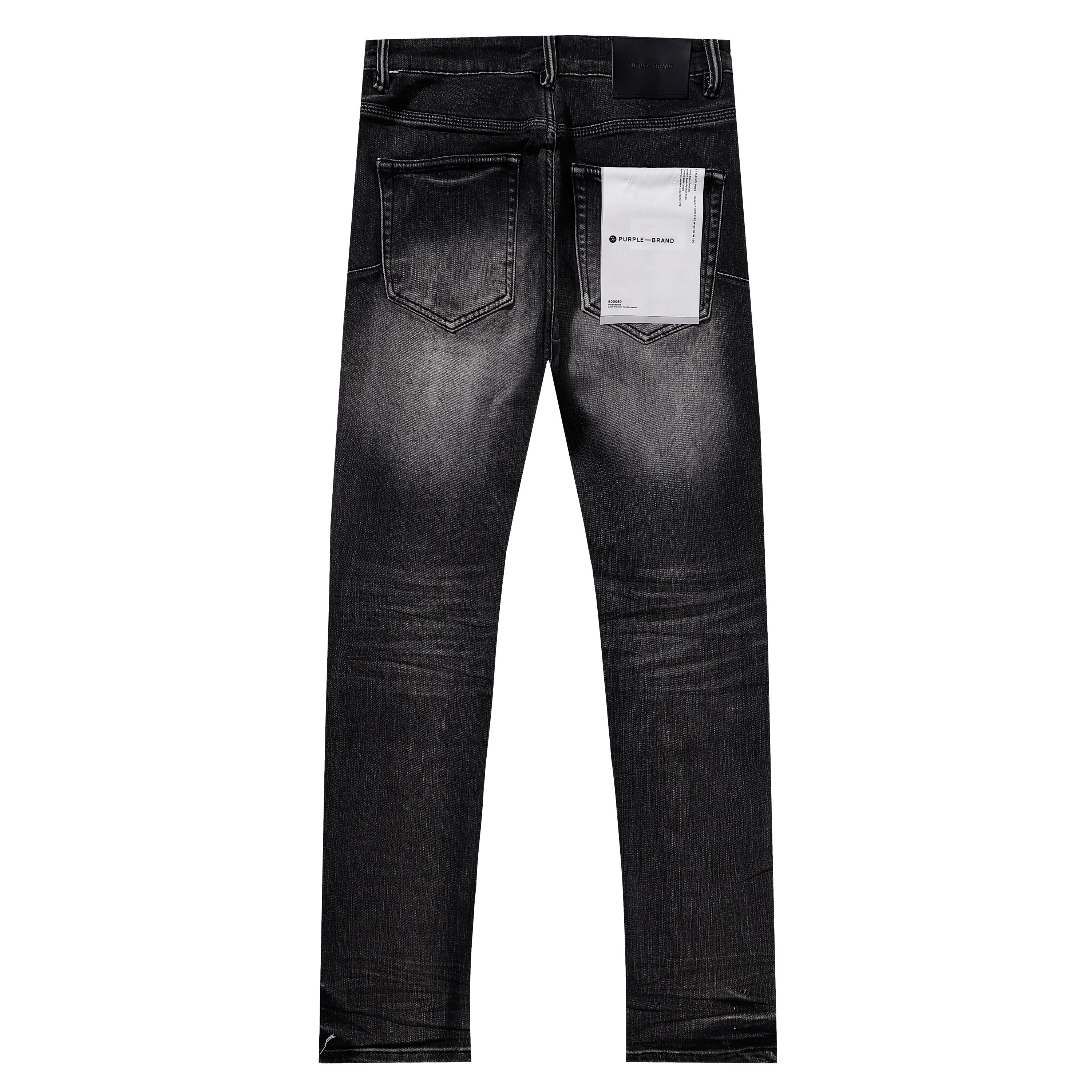 Purple‑Brand Black Faded Heavy Frayed Knee Ripped Straight Leg Jeans