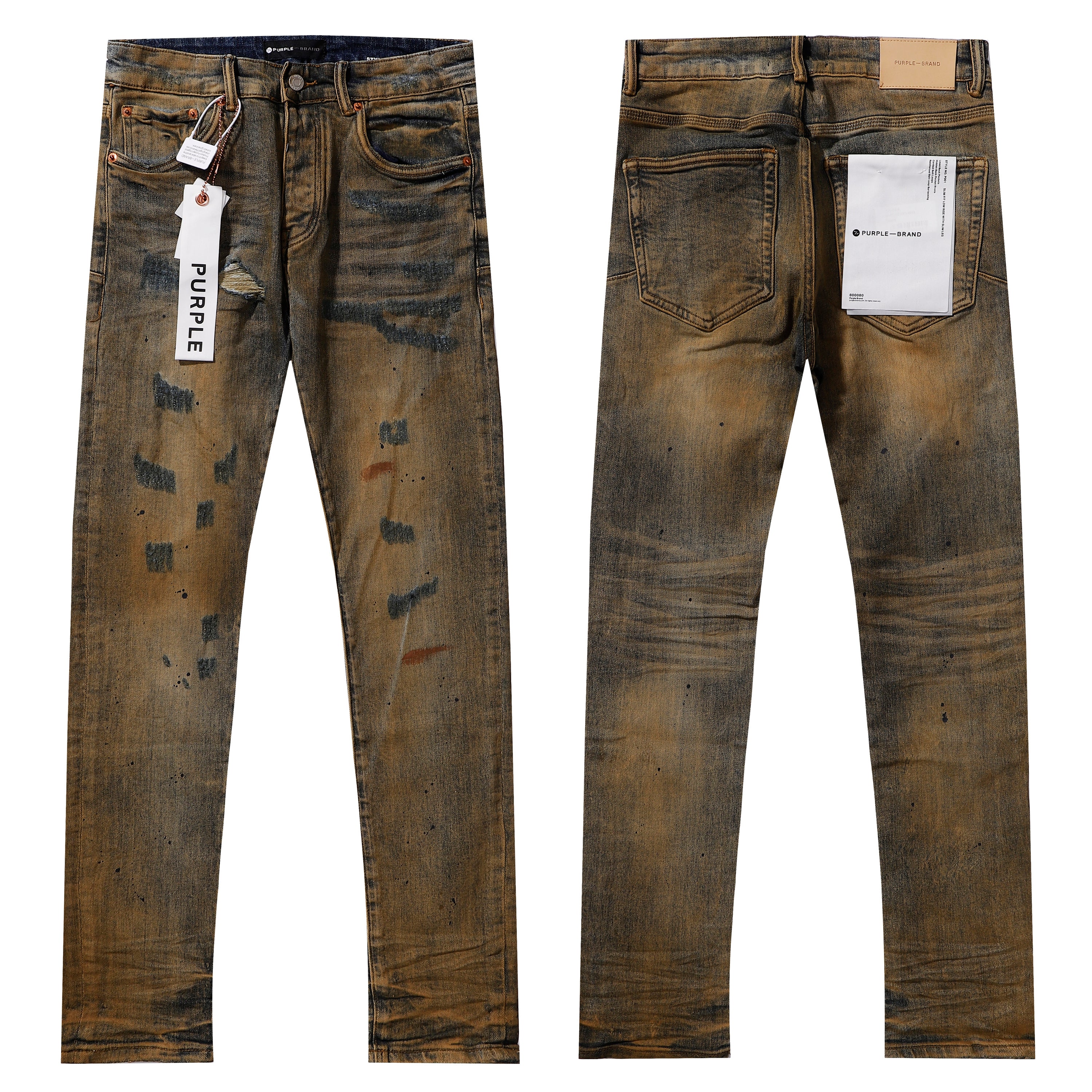 Purple‑Brand Ripped Mud‑Wash Graffiti Print Straight Leg Jeans