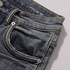 Purple‑Brand Vintage Blue White Paint Splatter Straight Jeans