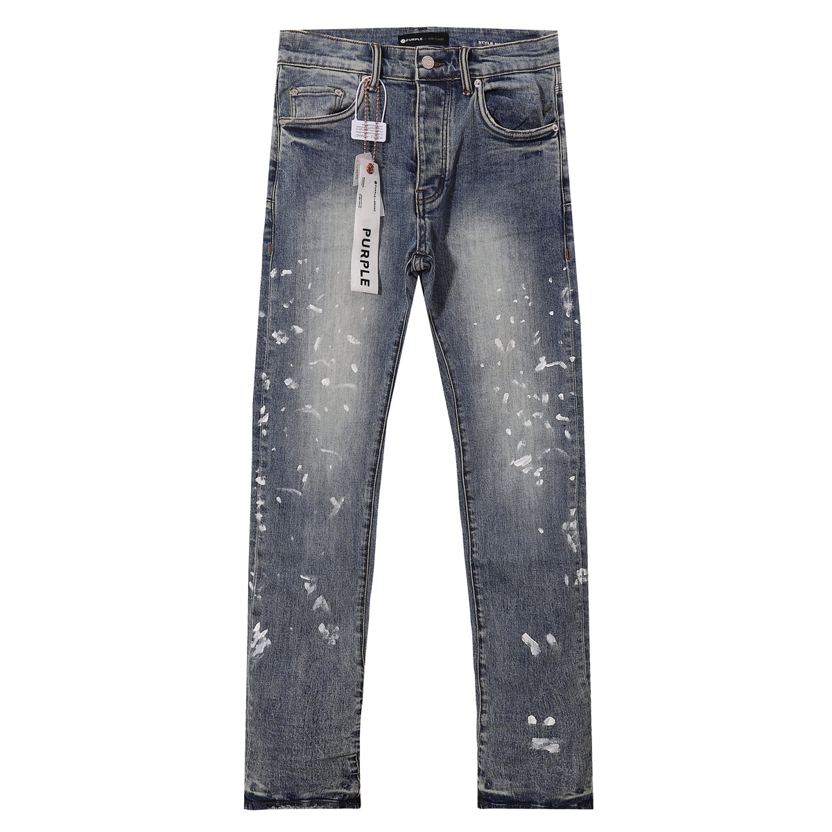 Purple‑Brand Vintage Blue White Paint Splatter Straight Jeans