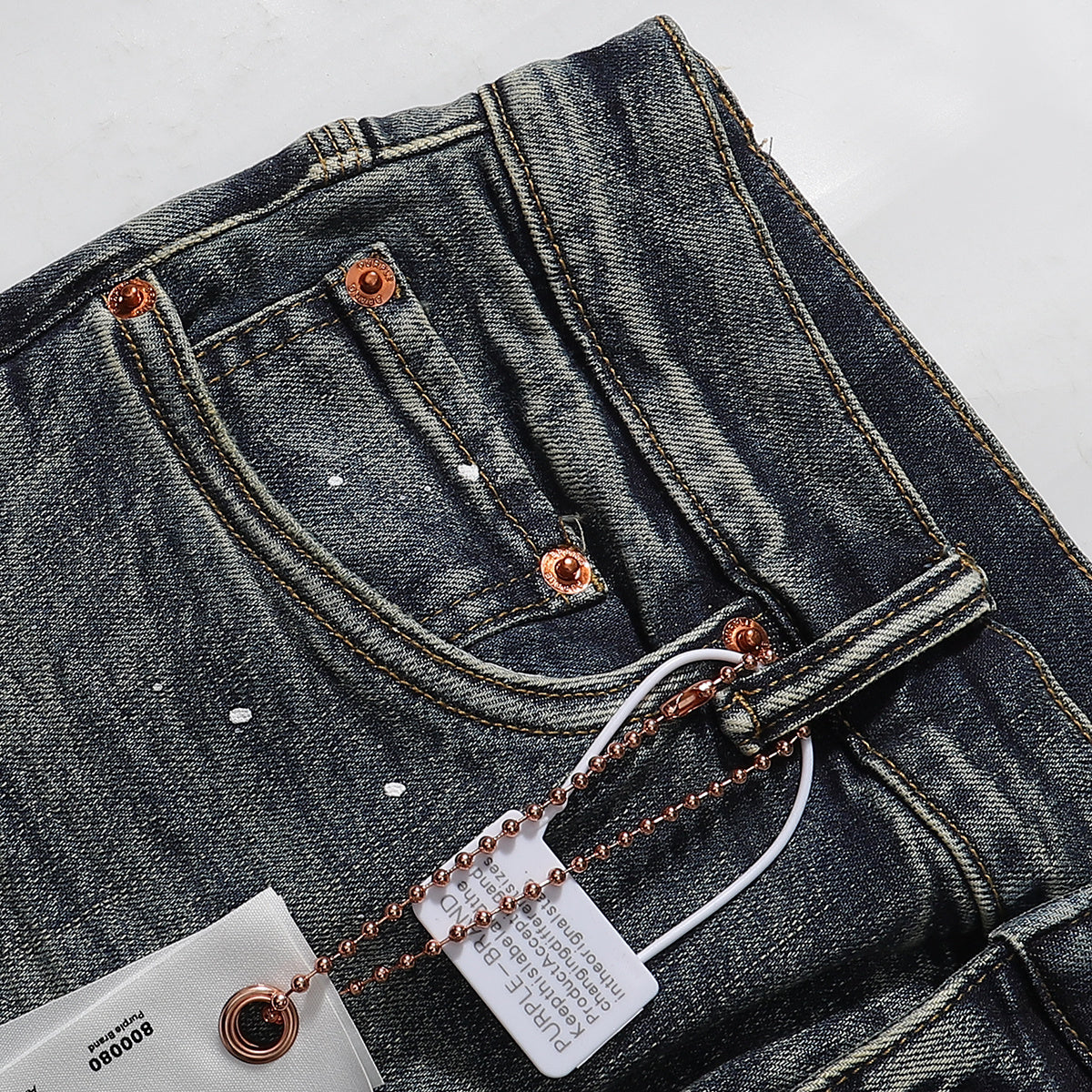 Purple‑Brand Vintage Blue White Paint Splatter Straight Leg Jeans