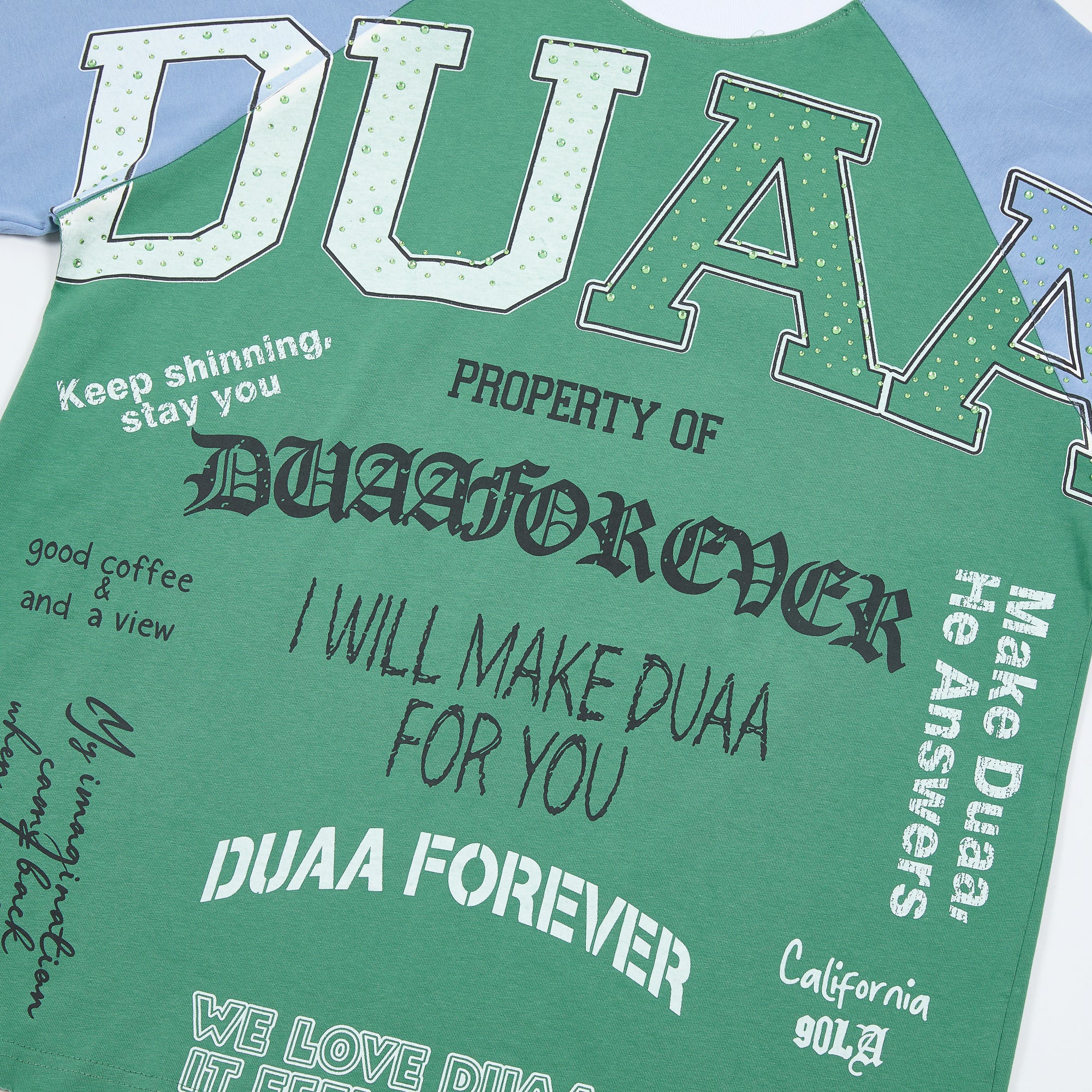DUAA Forever Green Blue Raglan Cropped T-Shirt