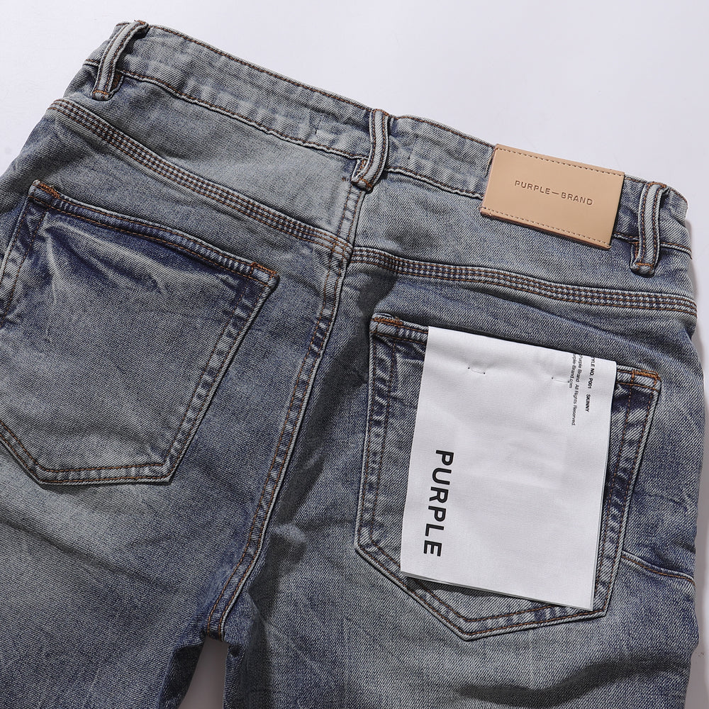 Purple‑Brand Men Light Blue Straight Leg Jeans Crinkle Washed Faded Denim Pants Streetwear Casual Trousers