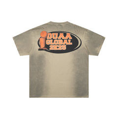 TOP DUAA USA Allstar Basketball Cartoon Vintage Khaki Distressed Washed T-Shirt