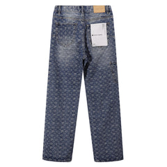 Purple‑Brand Monogram Jacquard Cargo Wide Leg Jeans