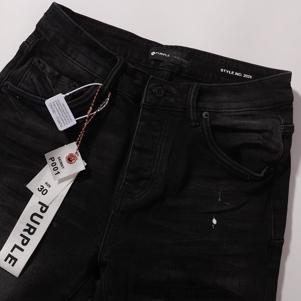 Purple‑Brand Black Faded Ripped White Paint Splatter Straight Jeans