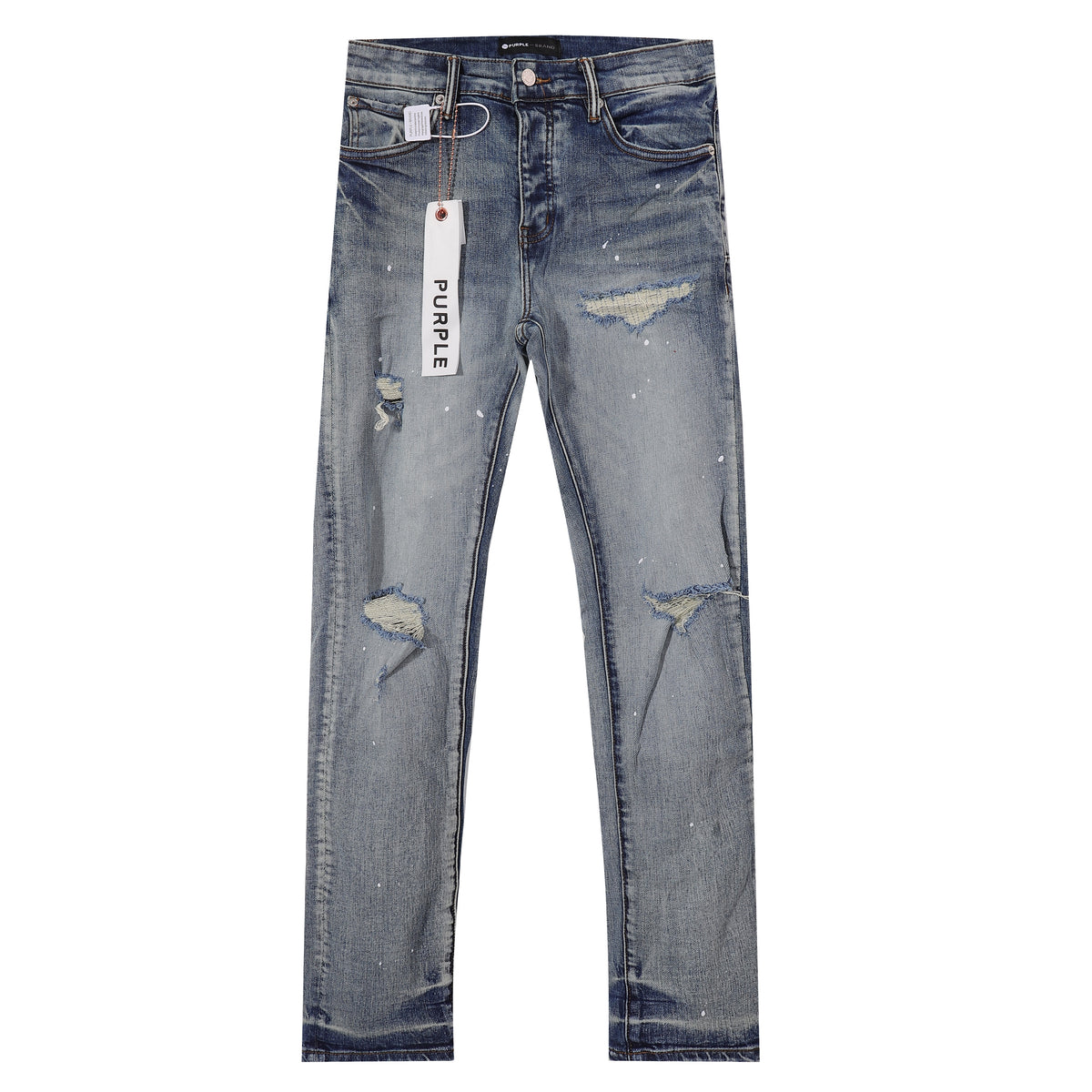 Purple‑Brand Light Wash Ripped Repair White Paint Splatter Straight Jeans