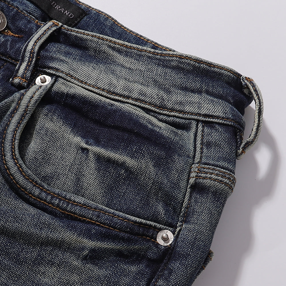 Purple‑Brand Mid‑Tone Vintage Whisker Straight Leg Jeans