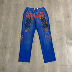 DUAA Panther Flame Blue Vintage Straight Sweatpants