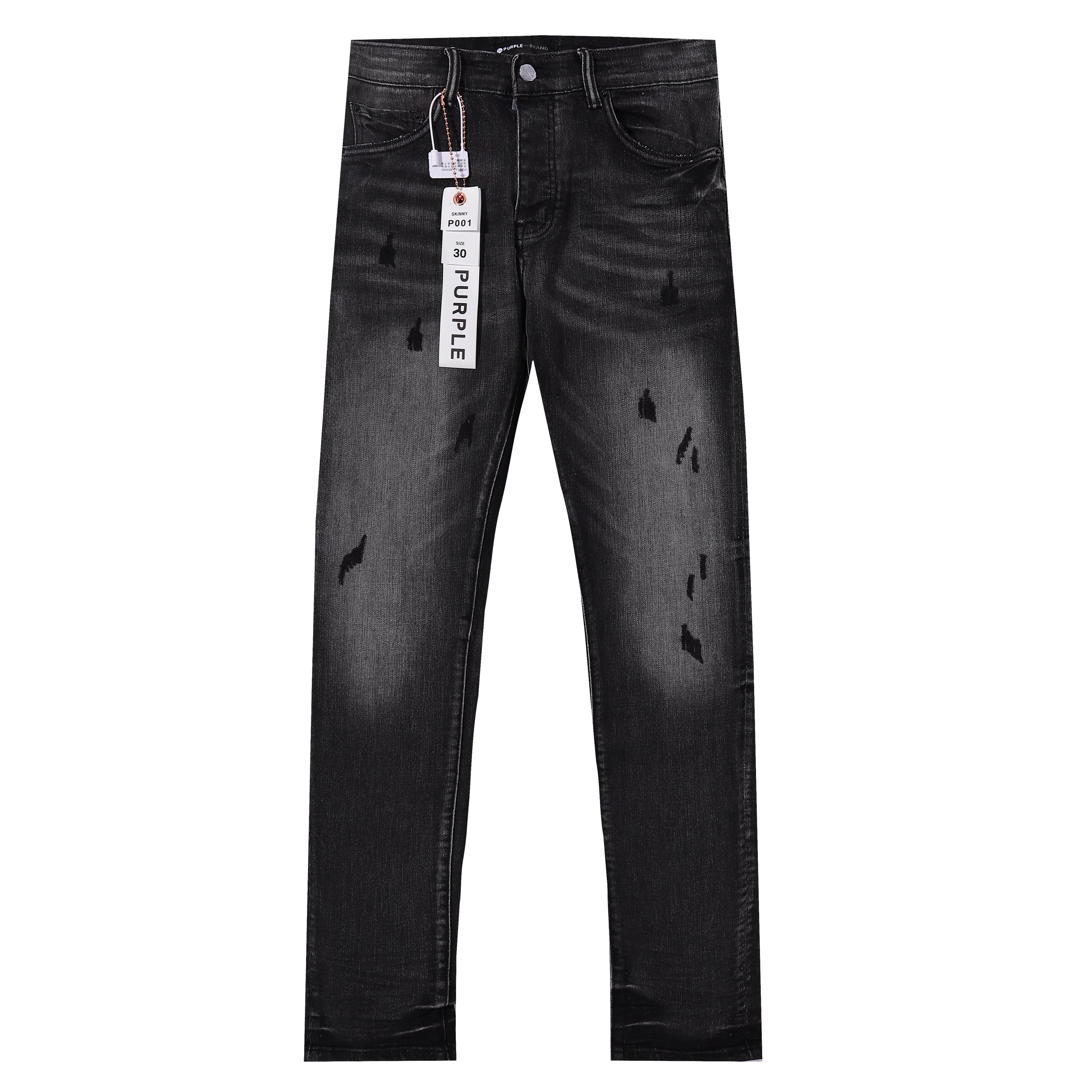 Purple‑Brand Black Faded Printed Distressed Straight Leg Jeans