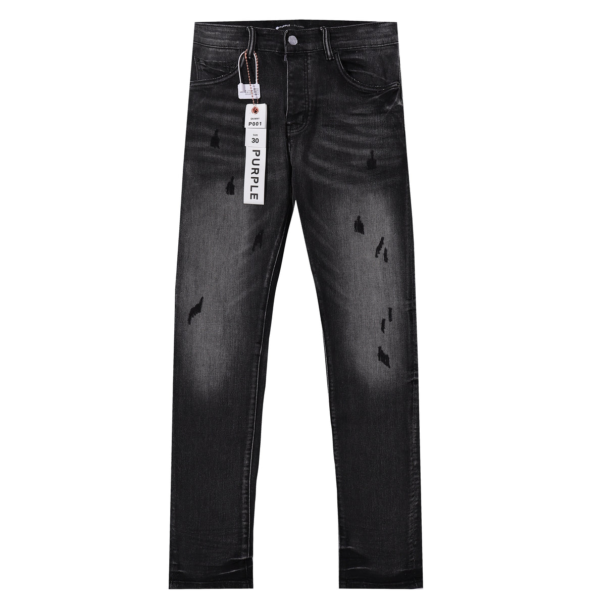 Purple‑Brand Black Faded Printed Distressed Straight Leg Jeans