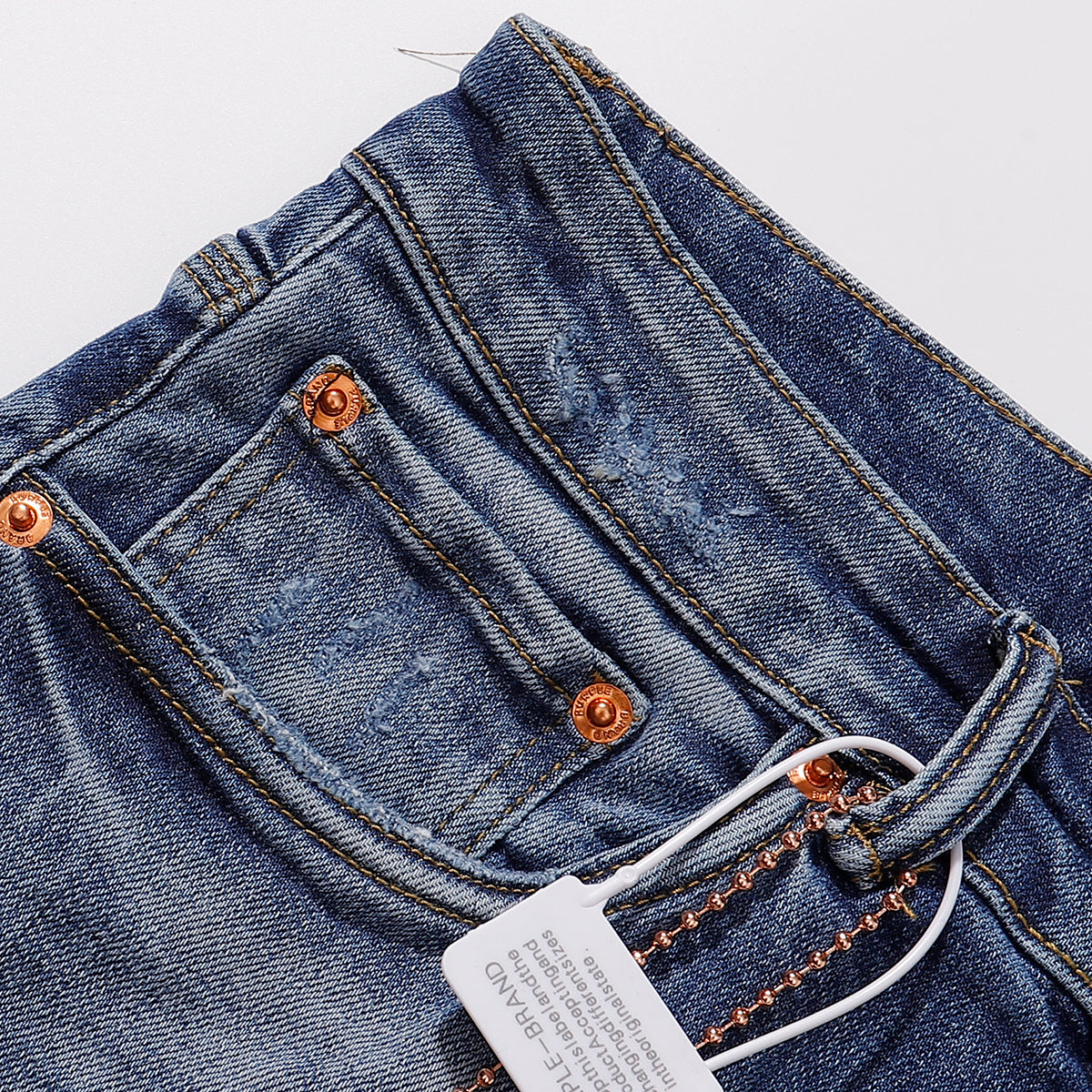 Purple‑Brand Medium‑Blue Multi Frayed Rip Distressed Straight Leg Jeans
