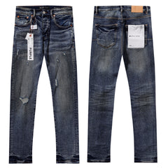 Purple‑Brand Multi‑Spot Distressed Ripped Faded Straight Leg Jeans