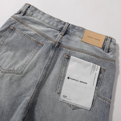 Purple‑Brand Light Acid‑Wash Radial Rhinestone Wide Leg Jeans