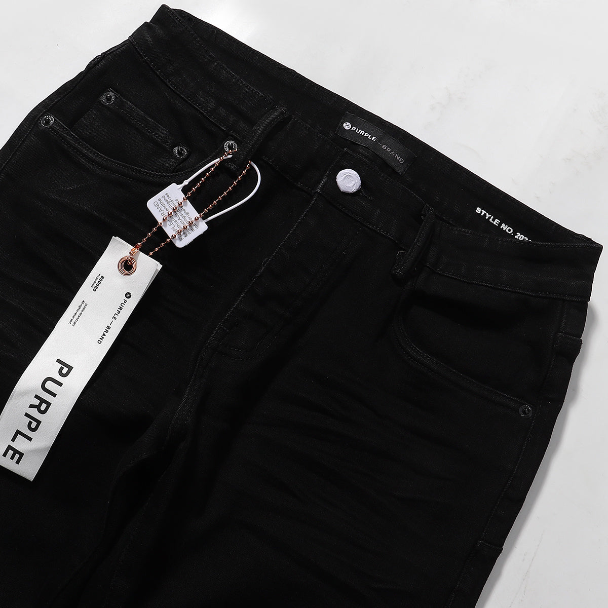 Purple‑Brand Black Wrinkle Effect Straight Leg Denim Jeans
