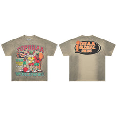 TOP DUAA USA Allstar Basketball Cartoon Vintage Khaki Distressed Washed T-Shirt