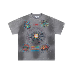 DUAA All Wired Psychedelic Organ Graphic Vintage Grey Cloud Washed T-Shirt