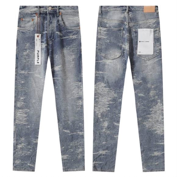 Purple‑Brand Distressed Textured Jacquard Straight Leg Jeans