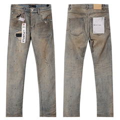 Purple‑Brand Vintage Sand Wash Paint‑Splatter Ripped Patch Straight Jeans