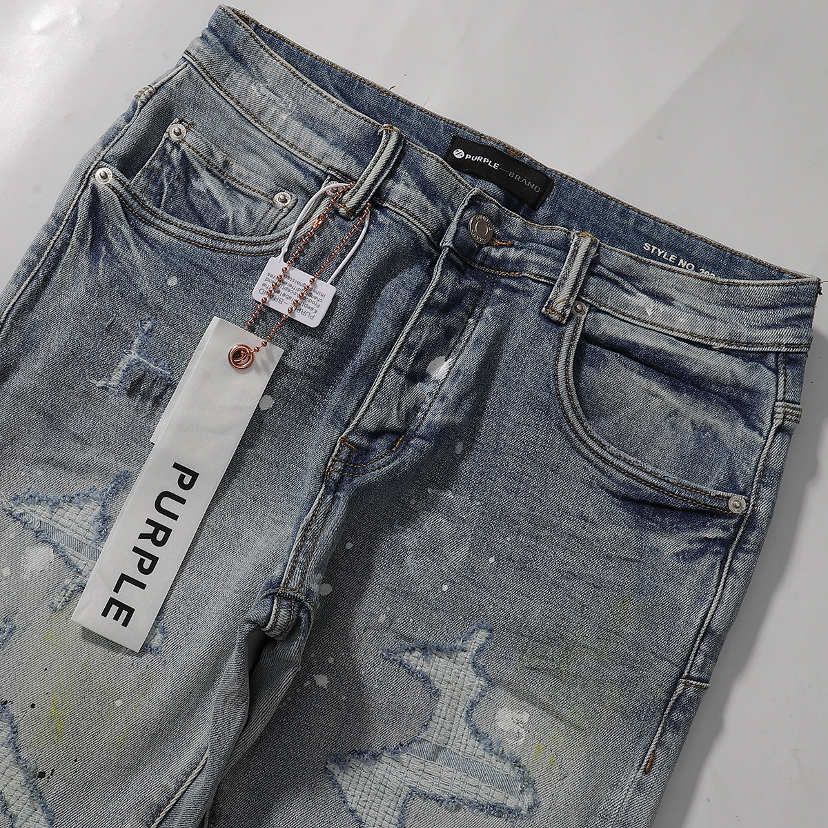 Purple‑Brand Heavy Distressed Ripped Paint Splatter Straight Leg Jeans