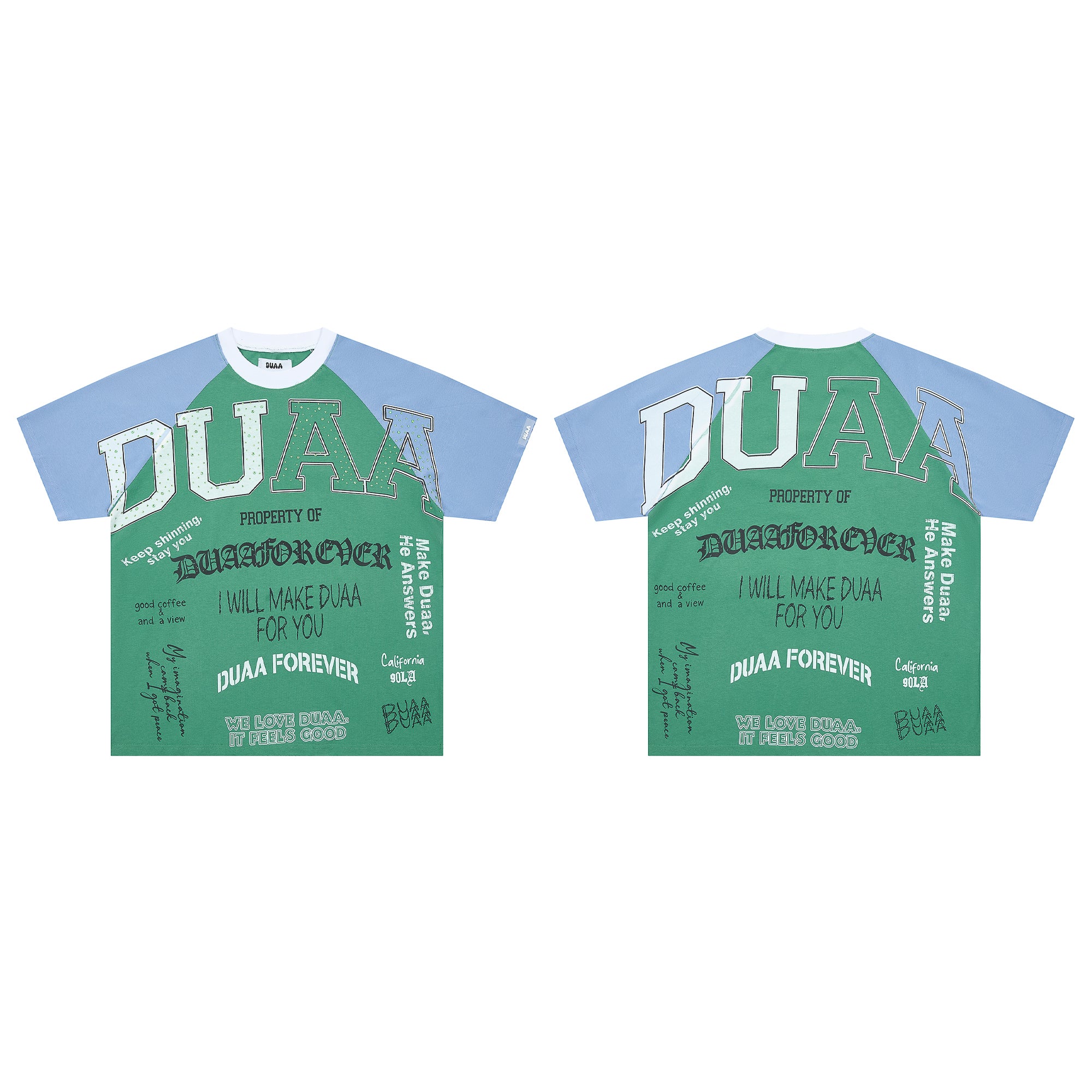 DUAA Forever Green Blue Raglan Cropped T-Shirt