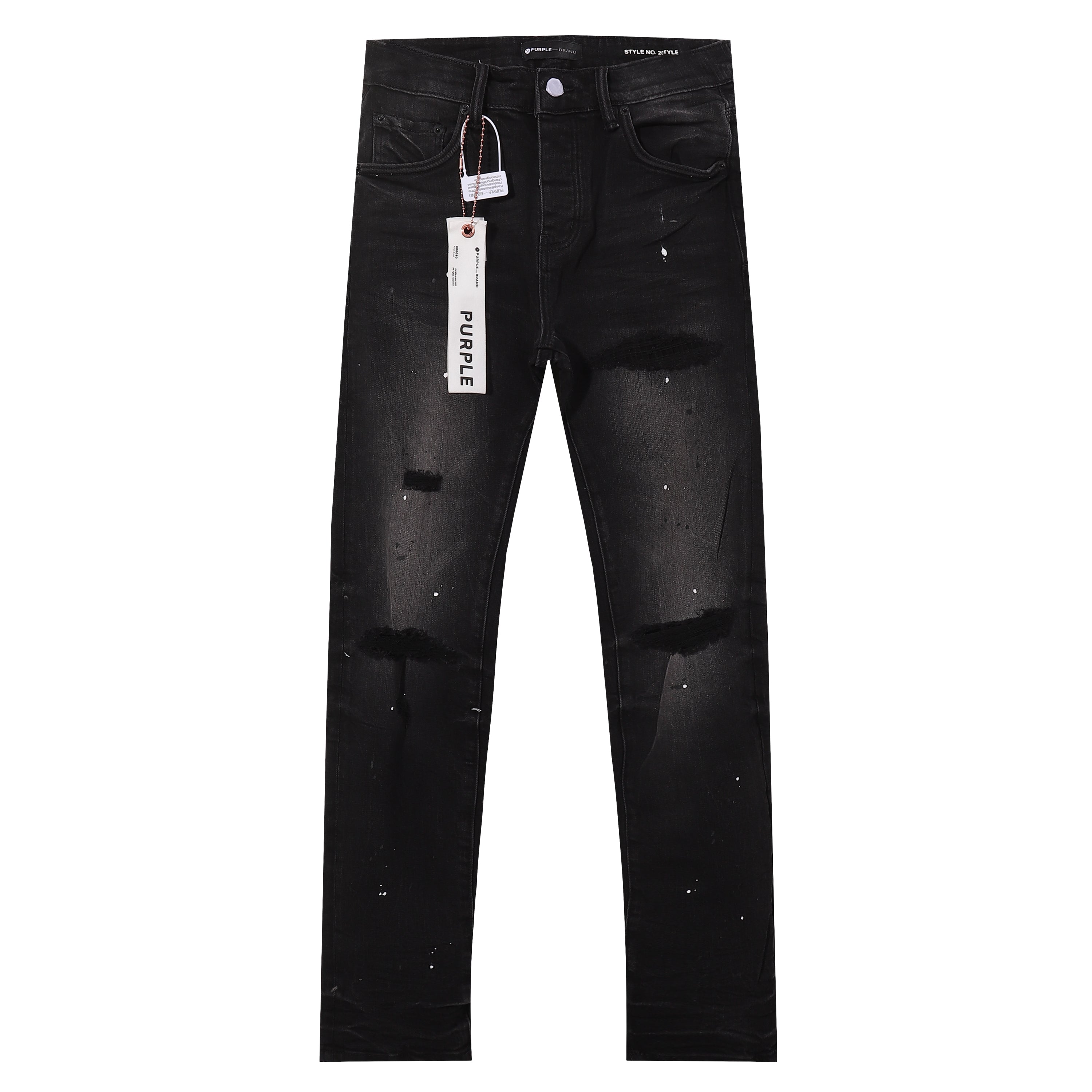 Purple‑Brand Black Faded Ripped White Paint Splatter Straight Jeans