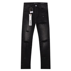 Purple‑Brand Black Faded Ripped White Paint Splatter Straight Jeans