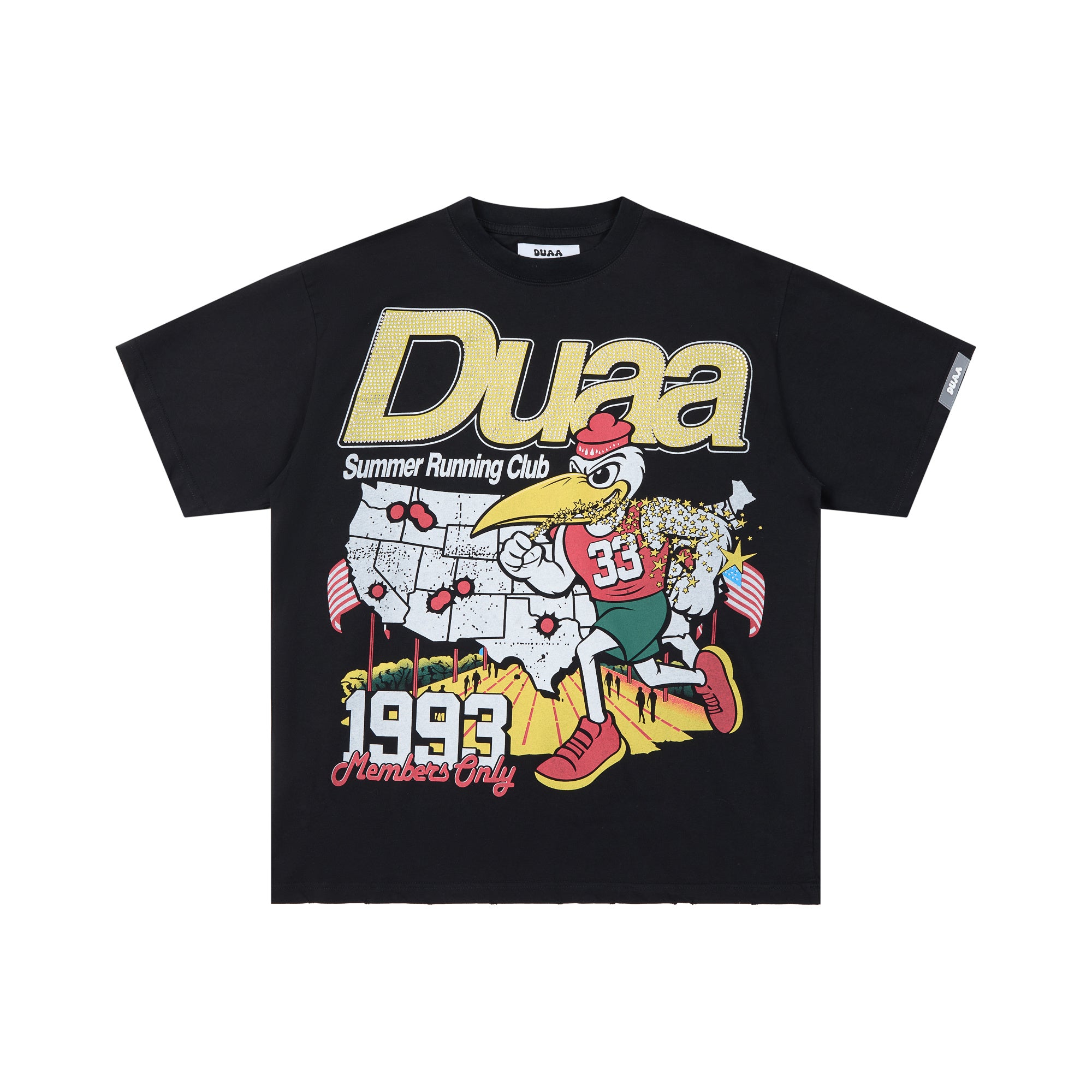 DUAA Global Run Club 1993 Running Bird Vintage Black Washed T-Shirt
