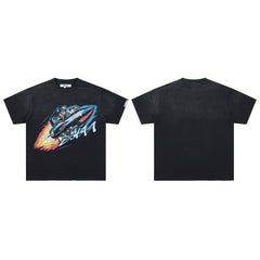 DUAA Retro Rocket Pilot Vintage Black Distressed Washed T-Shirt
