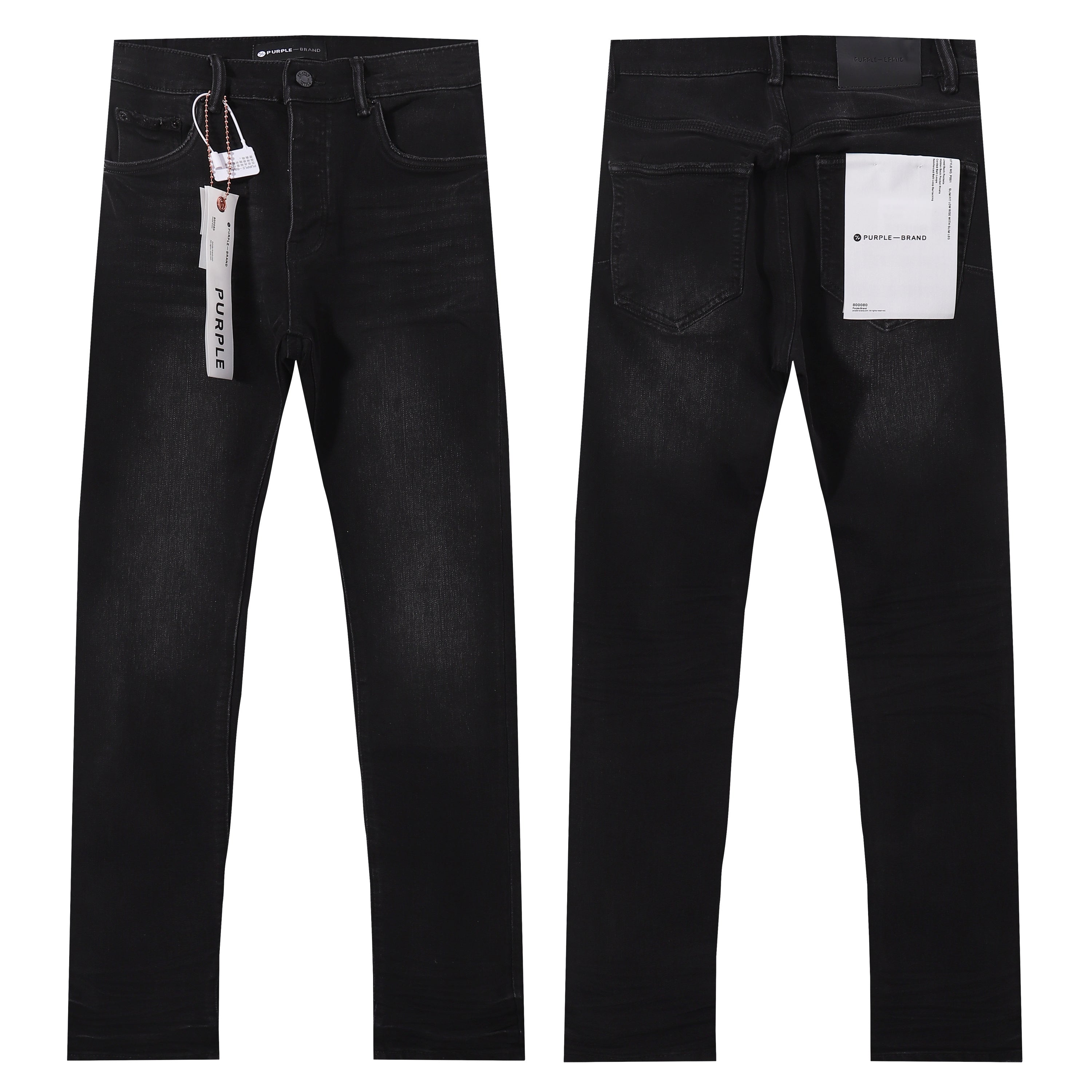 Purple‑Brand Black Shadow Whisker Wash Straight Leg Jeans