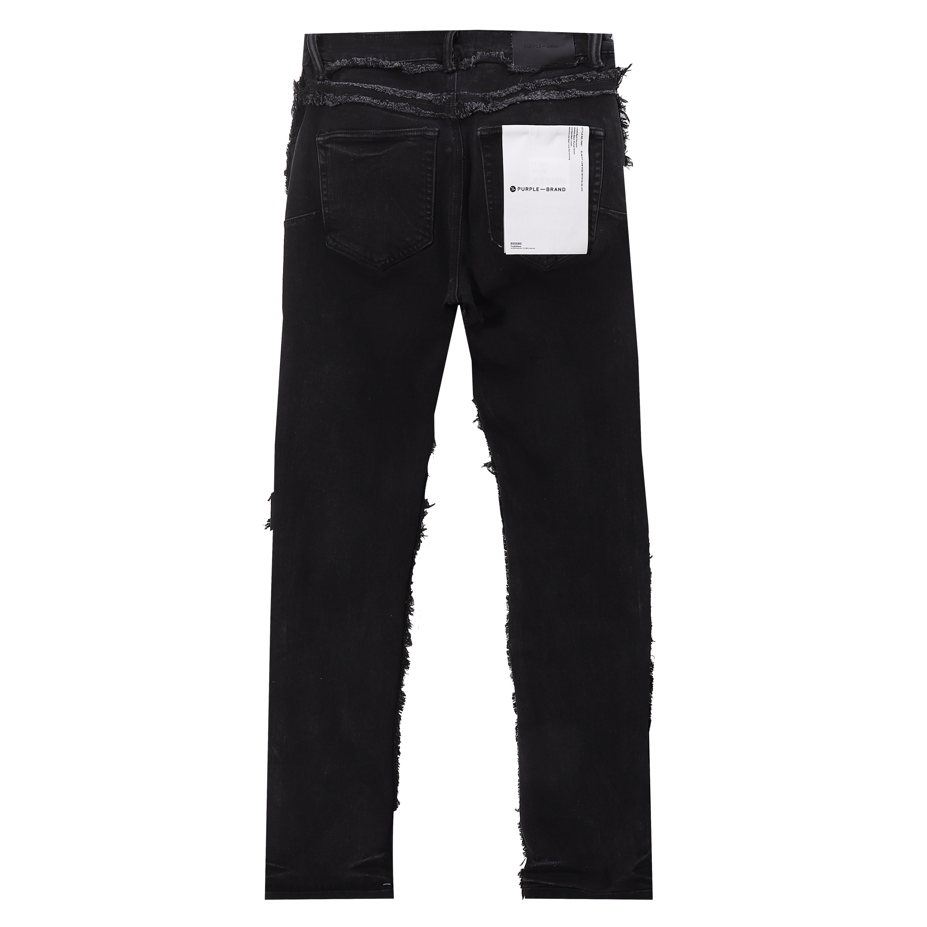 Purple‑Brand Black Raw Frayed Edge Straight Leg Jeans