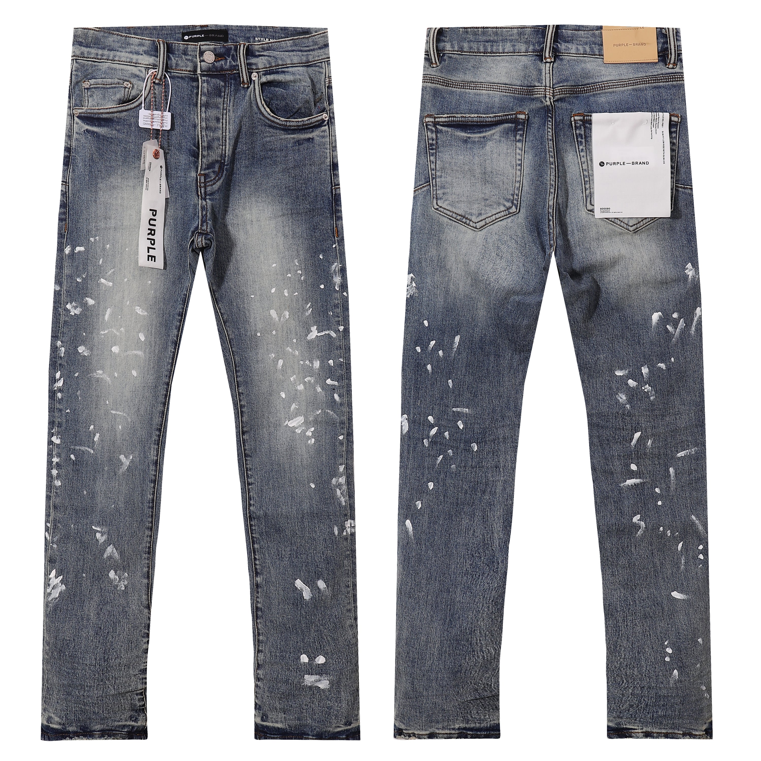 Purple‑Brand Vintage Blue White Paint Splatter Straight Jeans