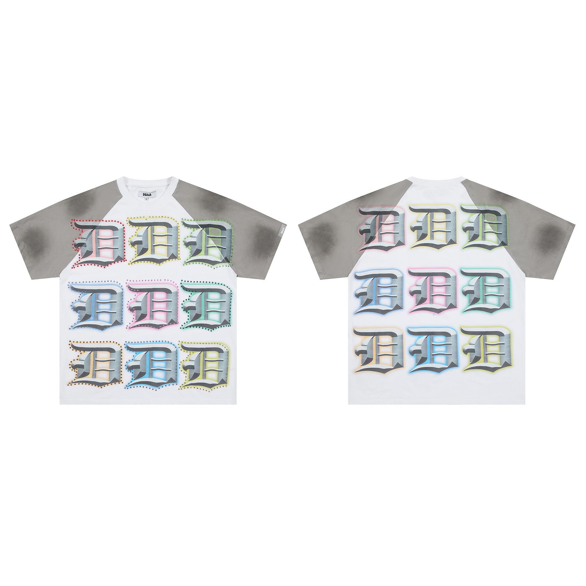 DUAA Multi Color Gothic Letter Raglan Cropped T-Shirt
