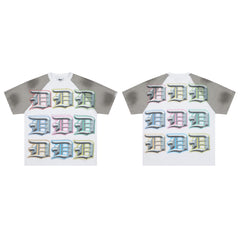 DUAA Multi Color Gothic Letter Raglan Cropped T-Shirt