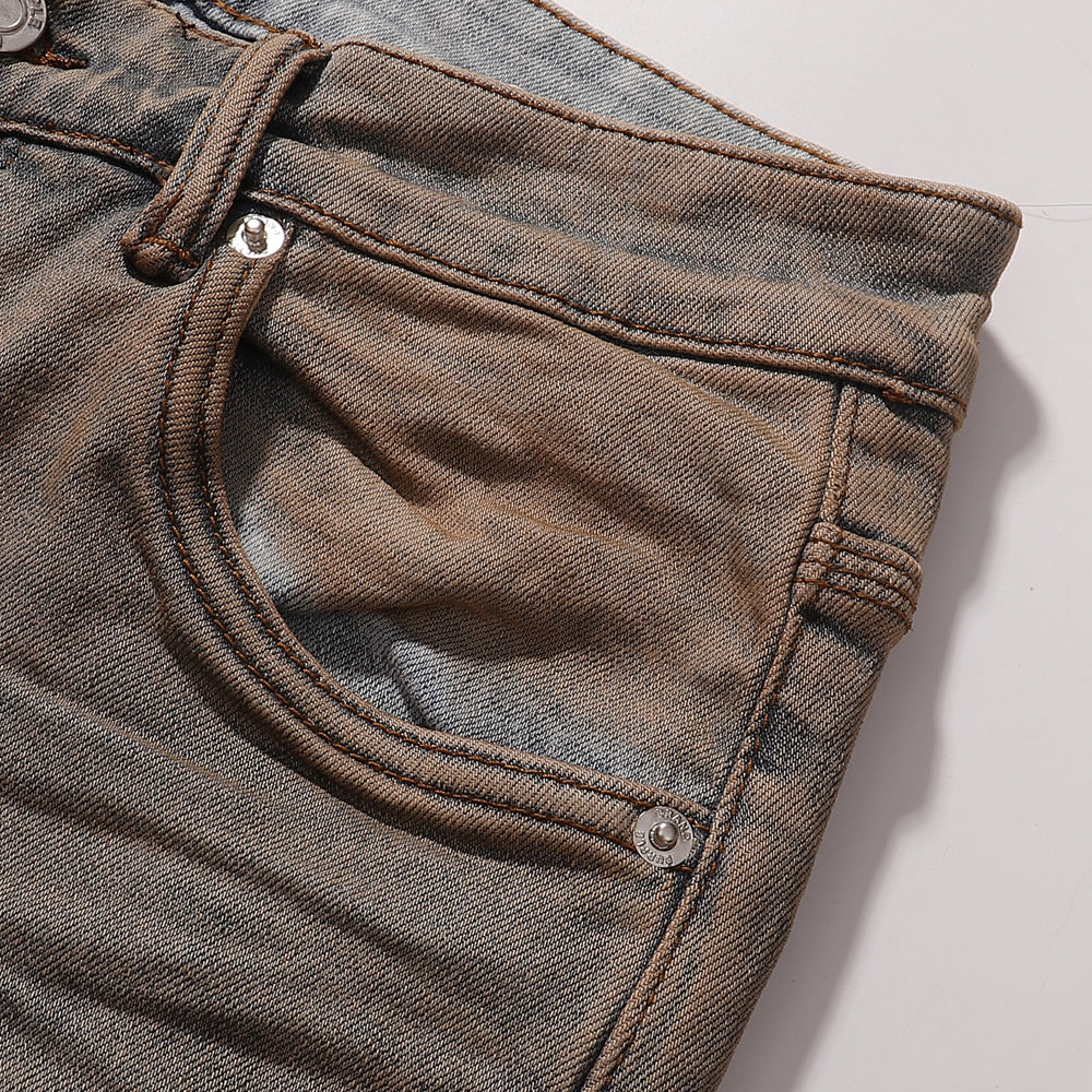 Purple‑Brand Mud Wash Multi‑Ripped Distressed Straight Jeans