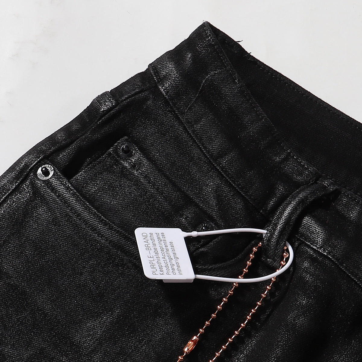 Purple‑Brand Black Coated Shiny Straight Leg Denim Jeans