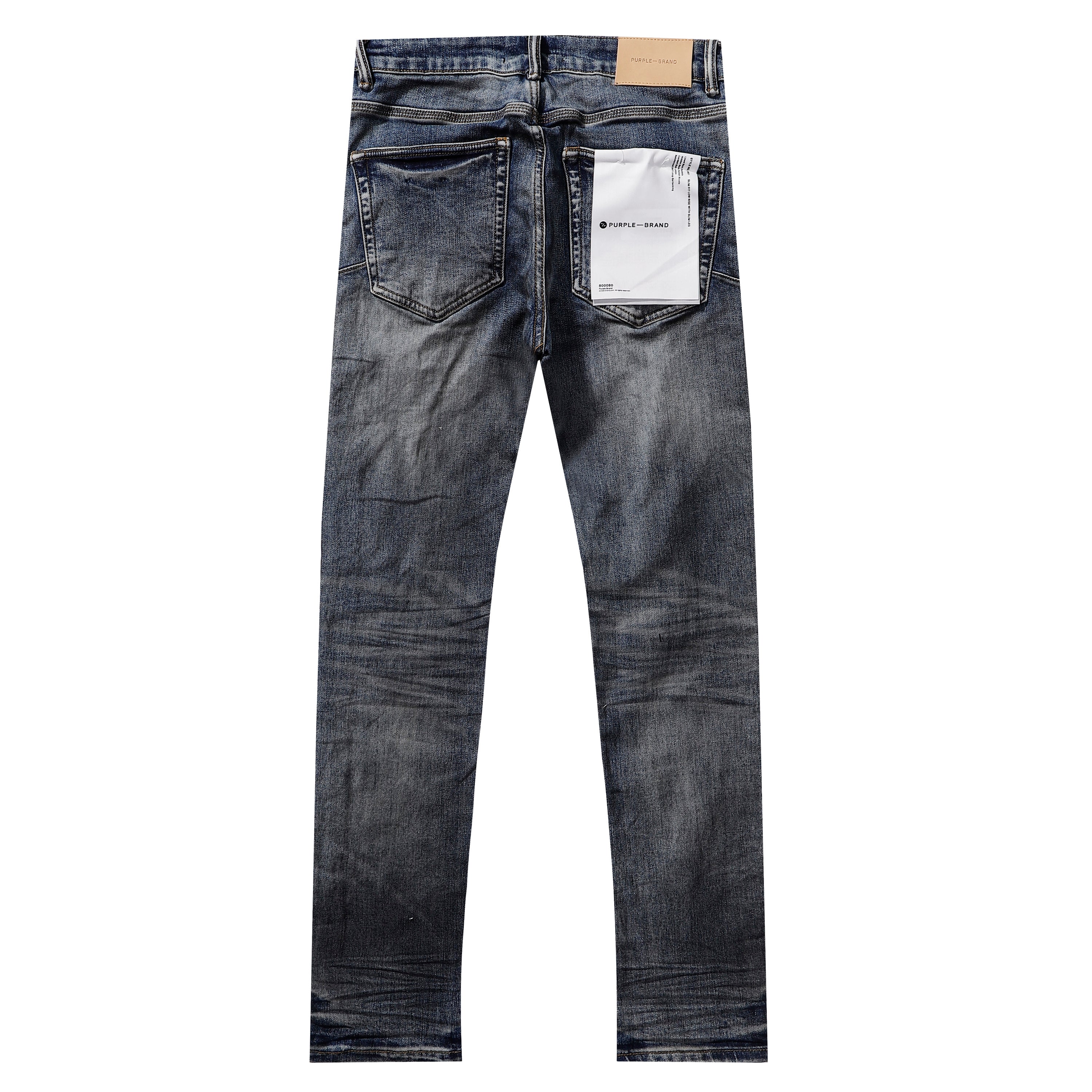 Purple‑Brand Dark Grey‑Blue Scattered Tear Distressed Straight Leg Jeans