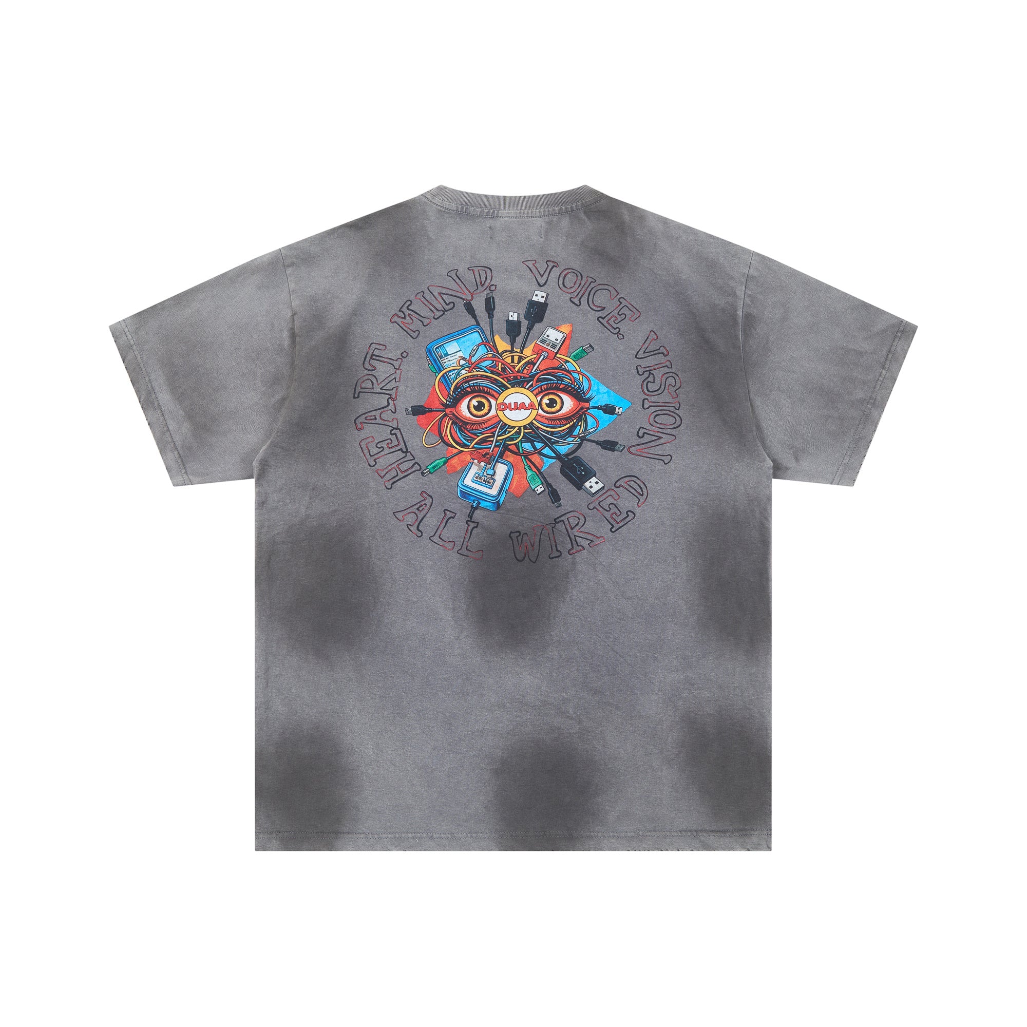 DUAA All Wired Psychedelic Organ Graphic Vintage Grey Cloud Washed T-Shirt