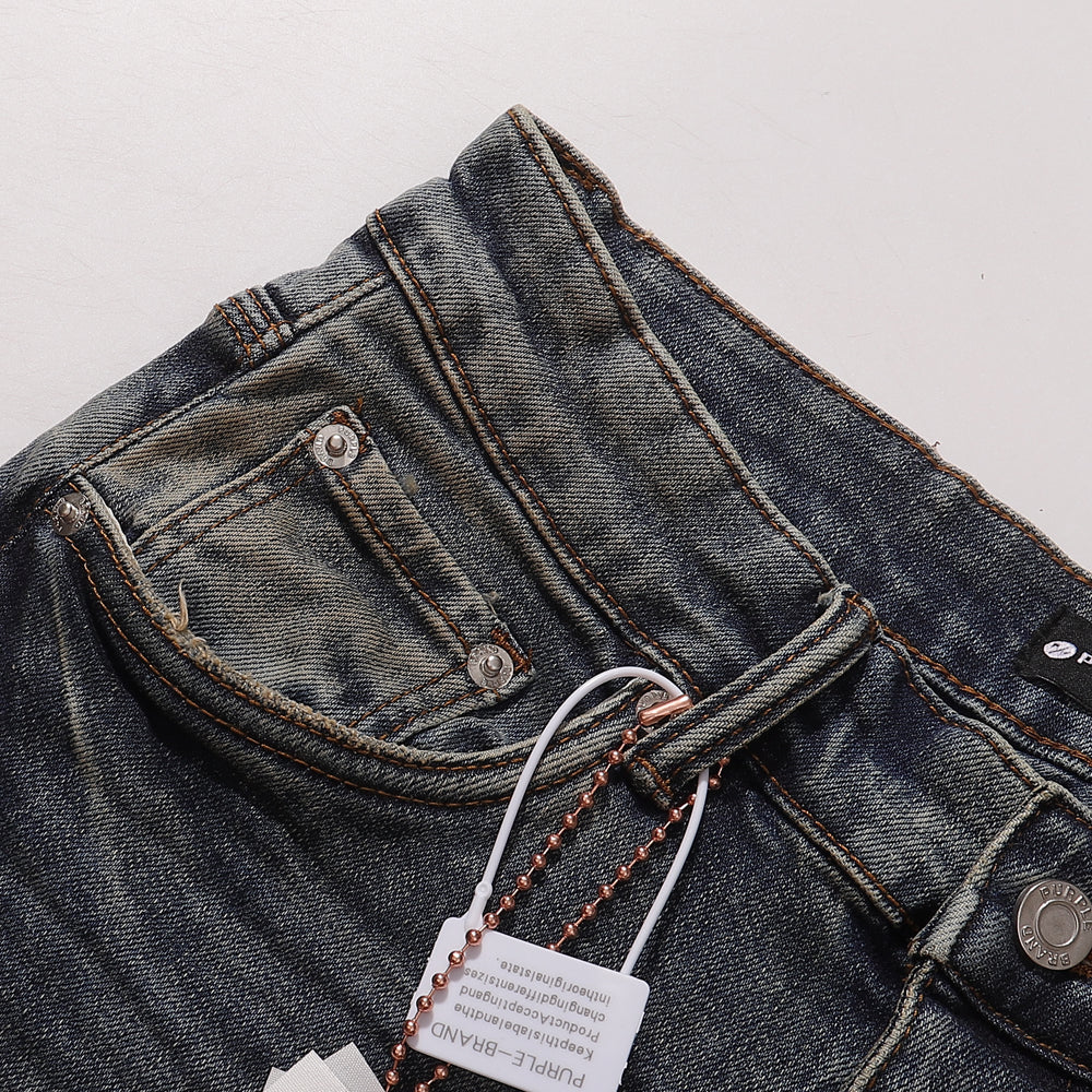 Purple‑Brand Vintage Blue Multi Frayed Ripped Straight Jeans