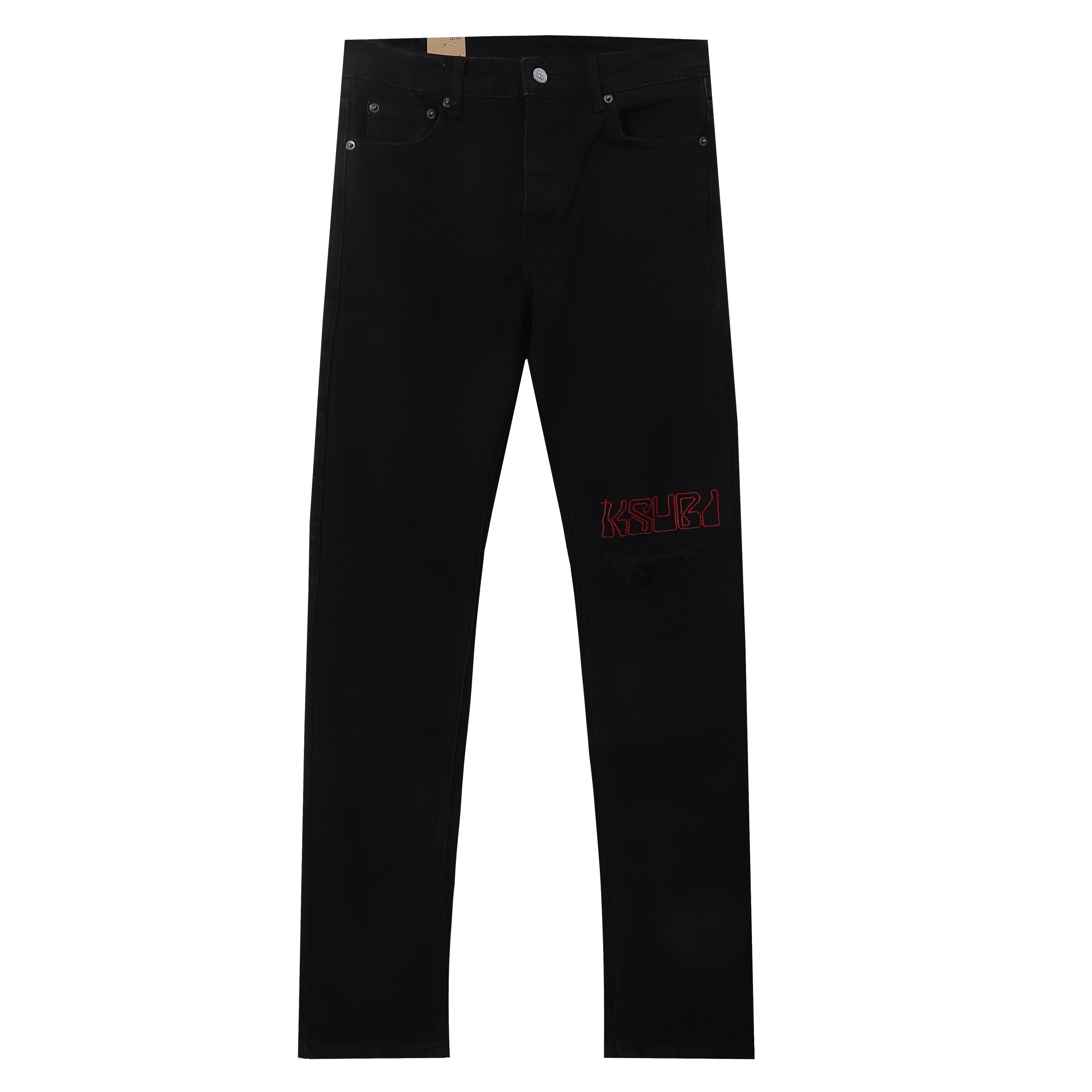 Ksubi Red Outline Logo Embroidered Black Slim Jeans