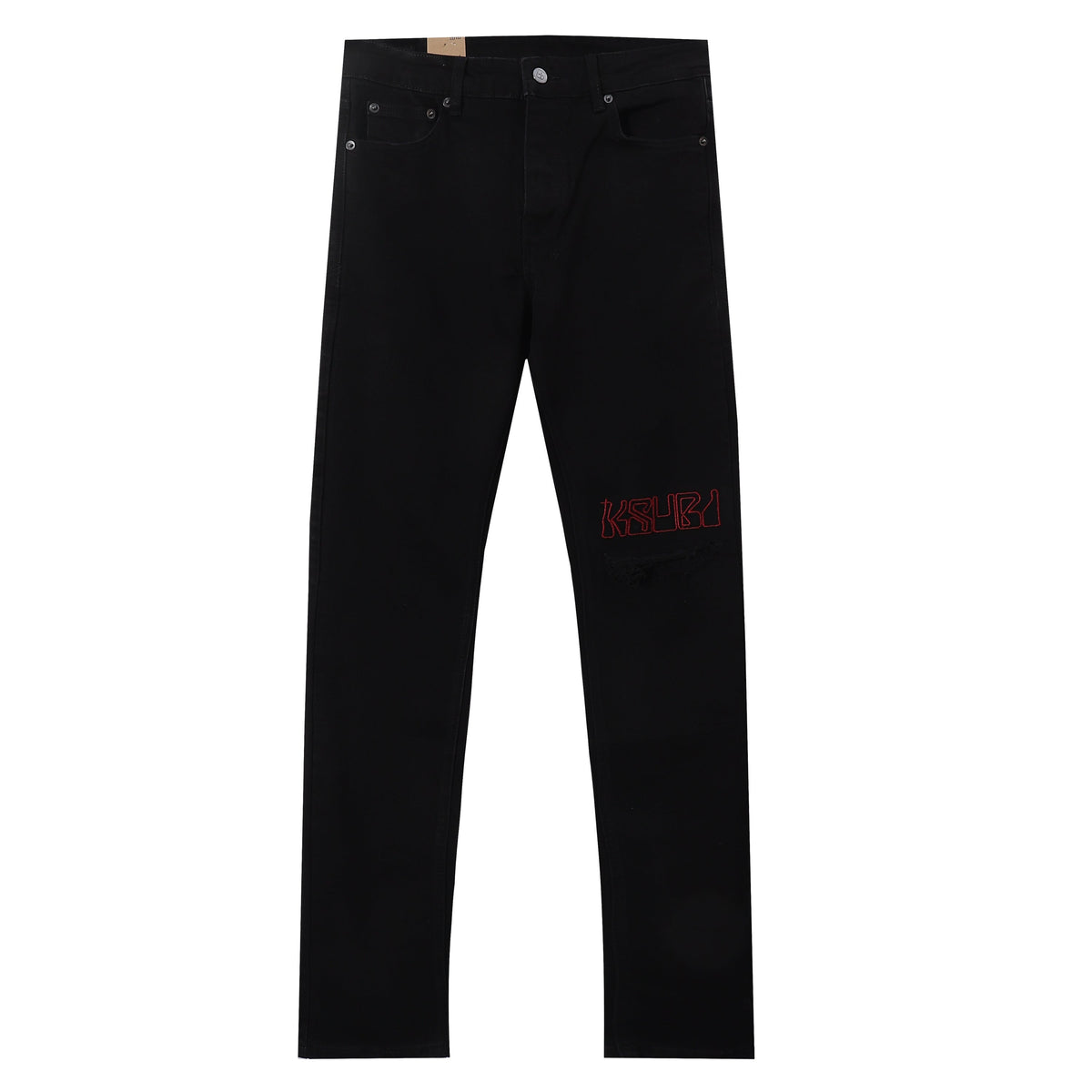 Ksubi Red Outline Logo Embroidered Black Slim Jeans