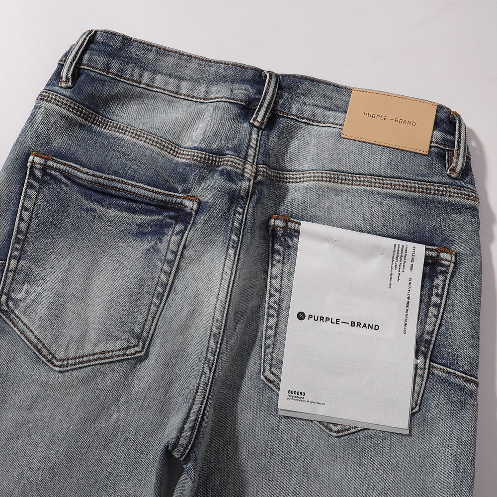 Purple‑Brand Light Wash Ripped Repair White Paint Splatter Straight Jeans