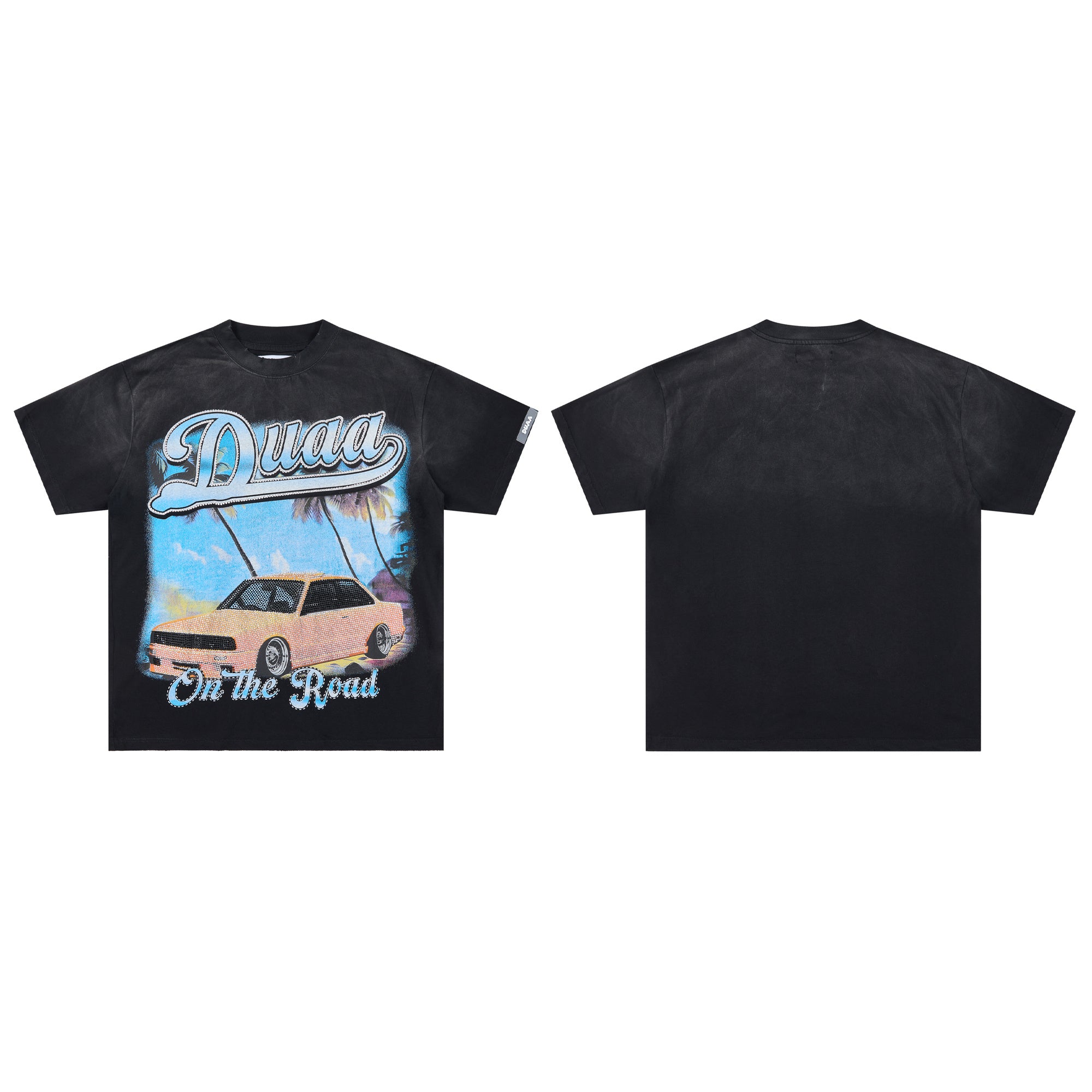 DUAA On The Road Retro Old Car Vintage Black Washed T-Shirt