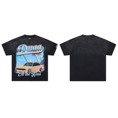 DUAA On The Road Retro Old Car Vintage Black Washed T-Shirt